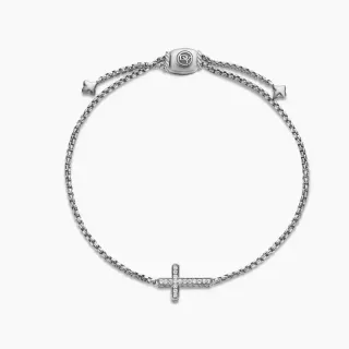 Pulsera de Cadena de Plata con Cruz Pavé-Set