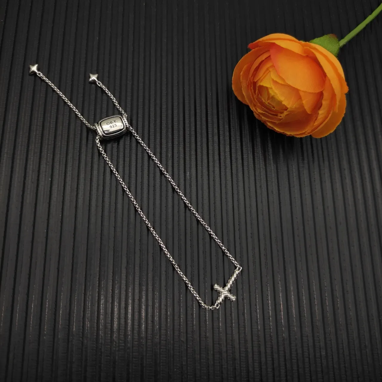 Silver Chain Pavé-Set Cross Pendant Bracelet 4
