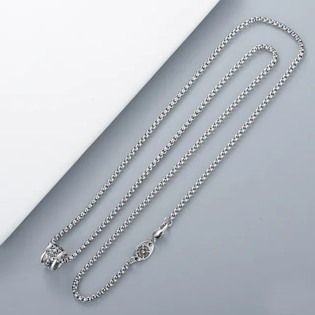Silver Floral Openwork Cylindrical Pendant Necklace 3