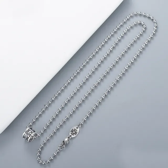 Silver Floral Openwork Cylindrical Pendant Necklace 4