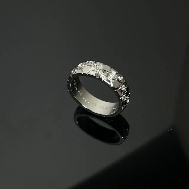 Silver Gold Hexagonal Pavé Band Multi-Tone Metal Ring 2