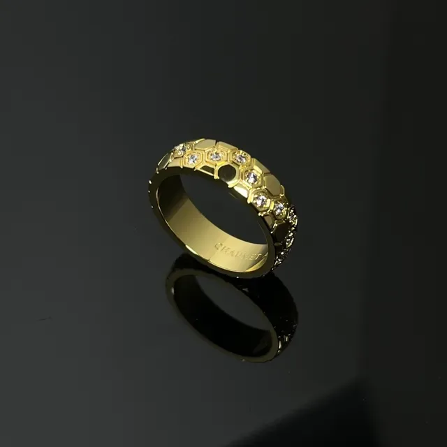 Silver Gold Hexagonal Pavé Band Multi-Tone Metal Ring 4