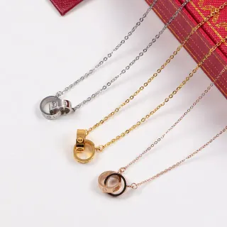 রূপালী সোনালী interlocking ring পেন্ডেন্ট fine link chain নেকলেস