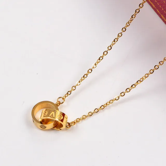 Silver Gold Interlocking Ring Pendant Fine Link Chain Necklace 6
