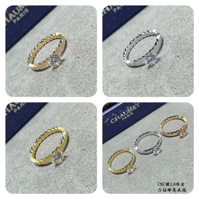 Silver Gold Solitaire Center Stone Pavé Accents Ring 5