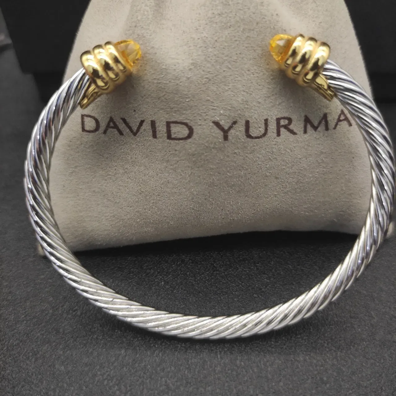 Silver Gold Twisted Cable Terminals Bracelet 3