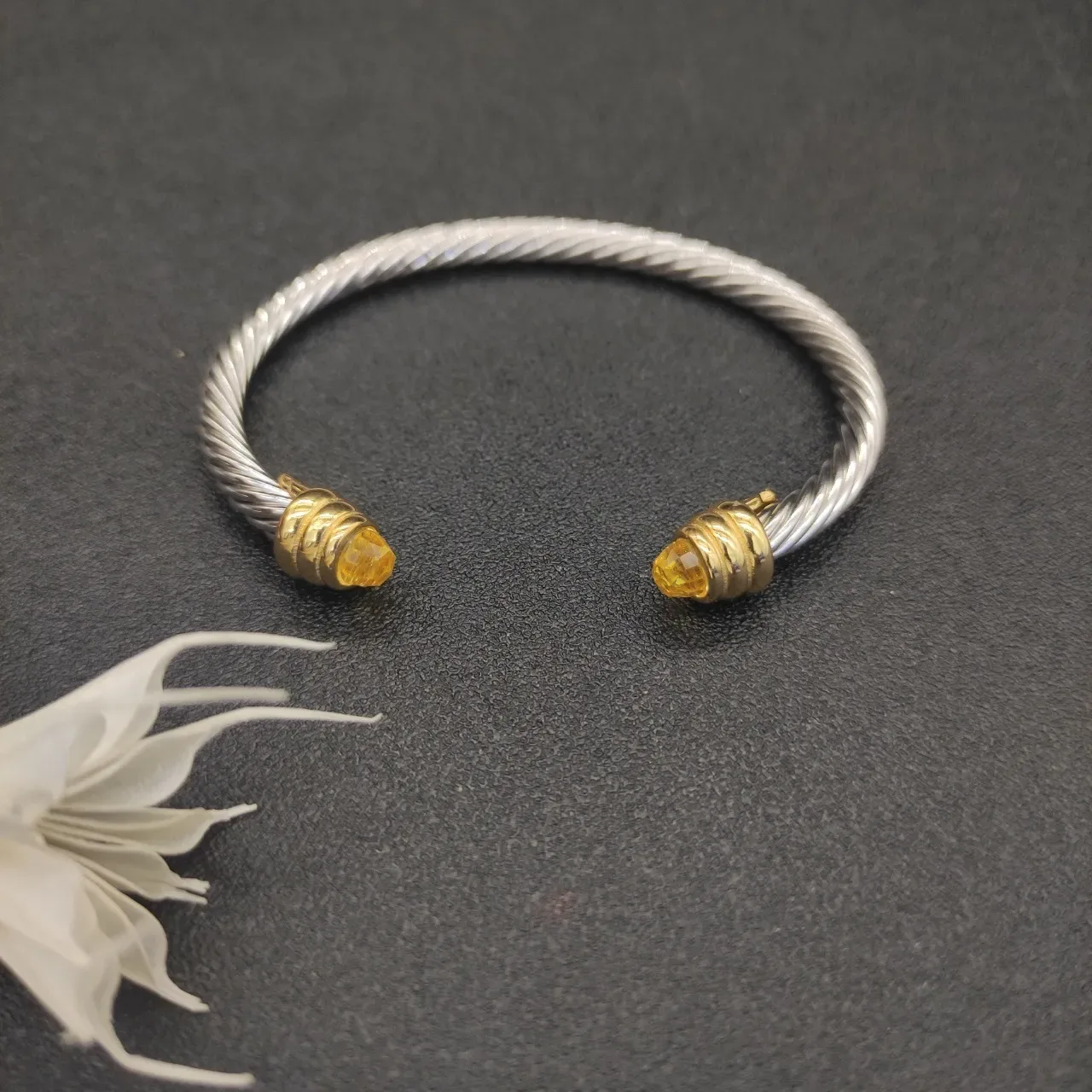 Silver Gold Twisted Cable Terminals Bracelet 8