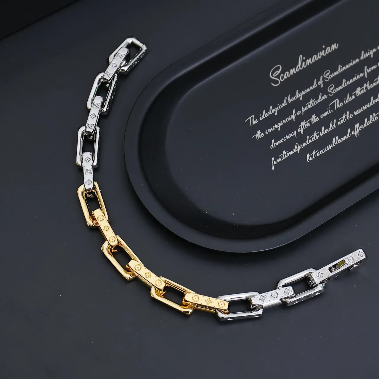 Silver Gold Two-Tone Metal Chain-Link Bracelet 8