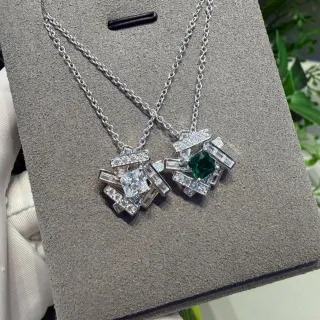 Collier argent vert géométrique pavé baguette et princess-cut