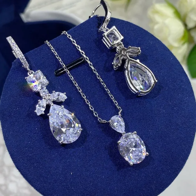 Silver Navy Multi-Stone Drop Pear-Cut Teardrop Earrings 4