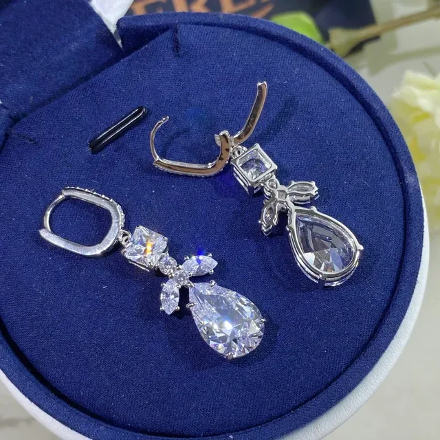 Silver Navy Multi-Stone Drop Pear-Cut Teardrop Earrings 6