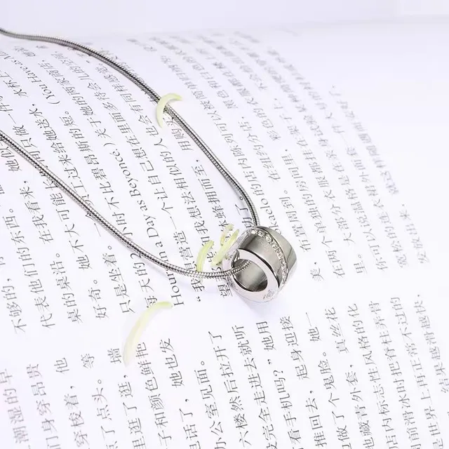 Silver Snake Chain Double-Ring Pendant Necklace 4