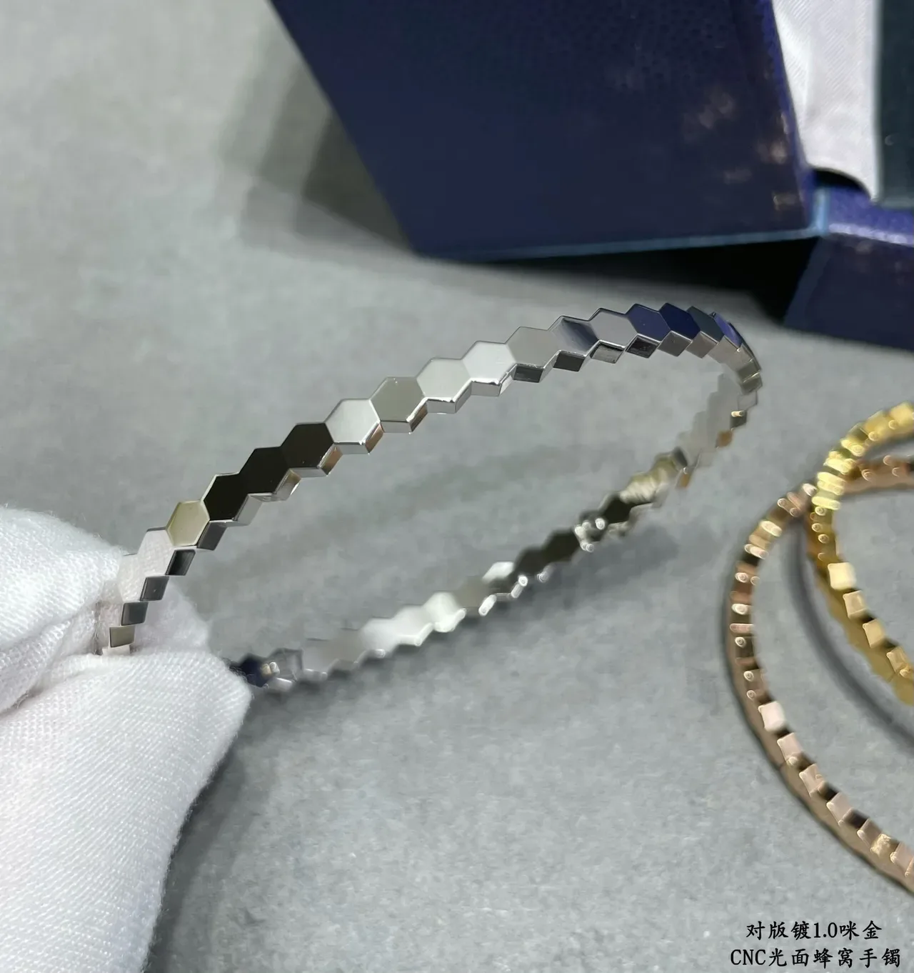 Silver-Tone Hexagonal Link Pavé Crystal Stackable Bracelets 6
