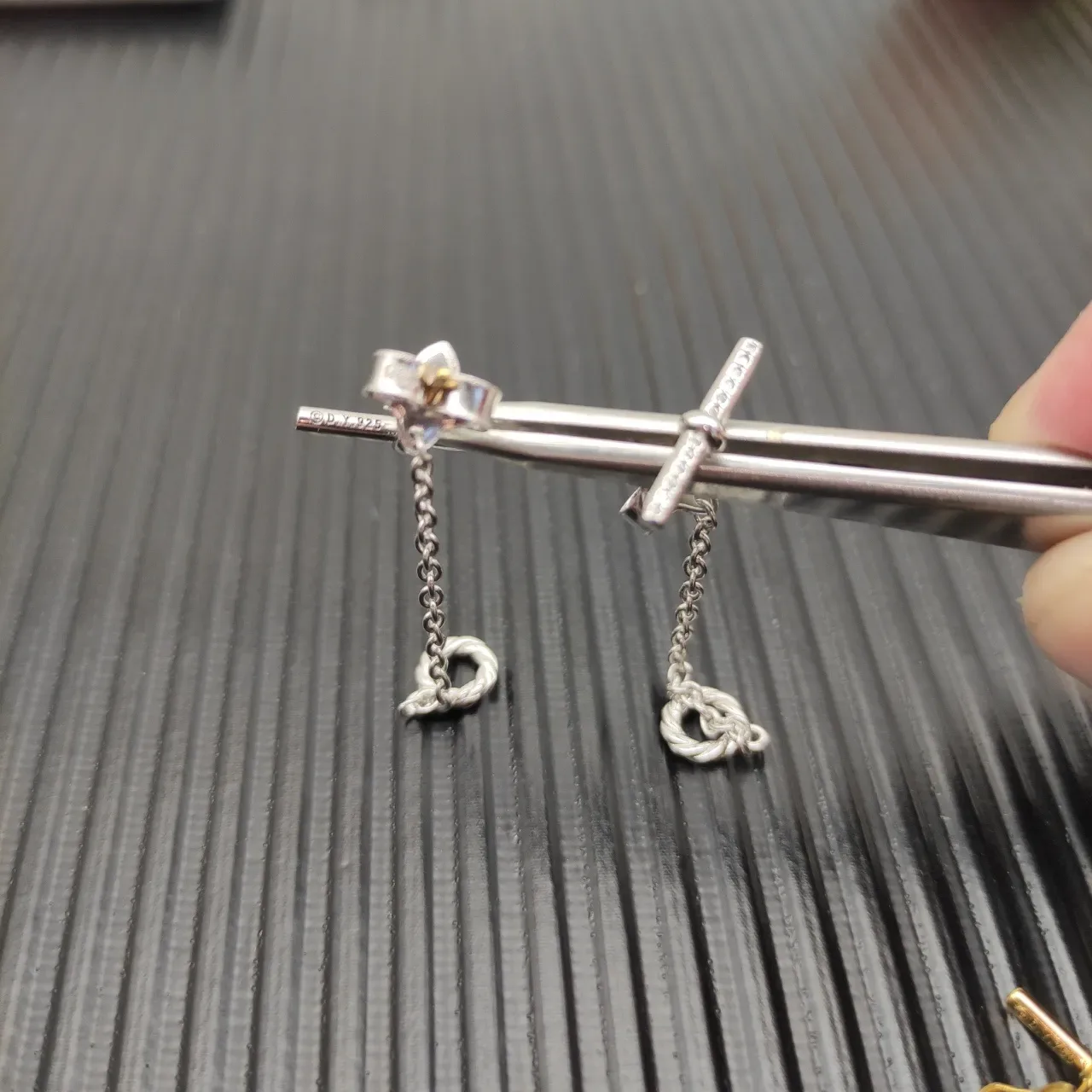 Silver-Tone Knot Motif Pavé Stone Chain Dangle Earrings 3