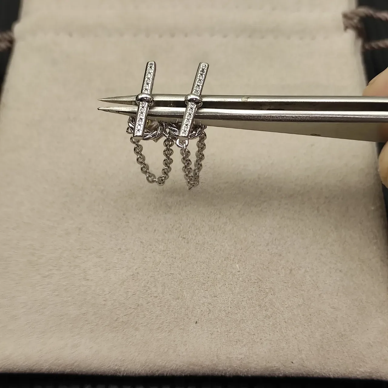 Silver-Tone Knot Motif Pavé Stone Chain Dangle Earrings 7