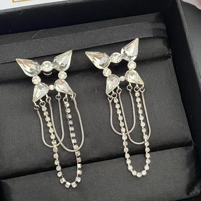 Joalheria prateada transparente multi-nível com cristal pendente em forma de gota e redonda 7