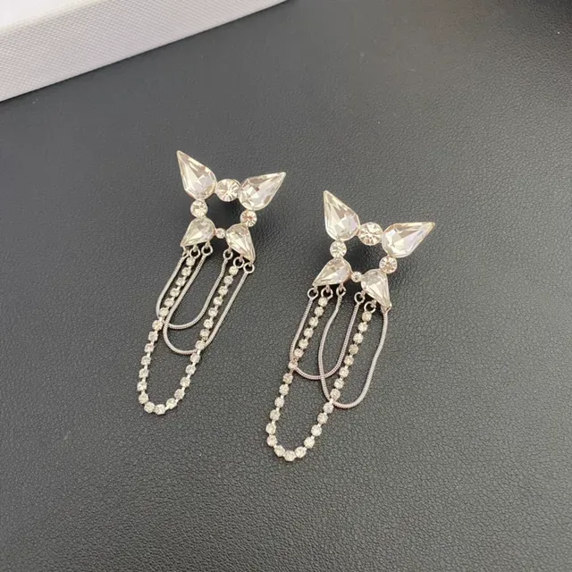 Joalheria prateada transparente multi-nível com cristal pendente em forma de gota e redonda 8