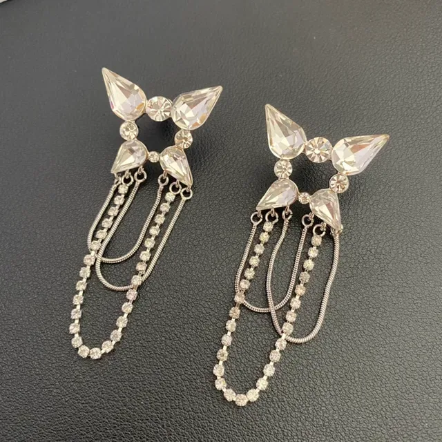 Joalheria prateada transparente multi-nível com cristal pendente em forma de gota e redonda 9