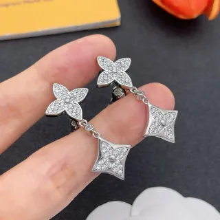 Brincos prata transparentesPavé-Set motivo floral pendantes de design quadrado e flor