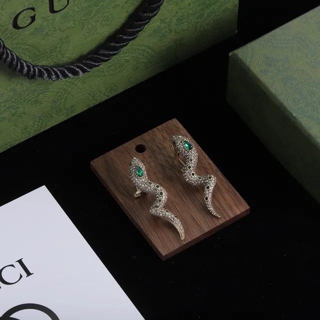 Snake-Shaped Pavé Crystal and Emerald Earrings 3