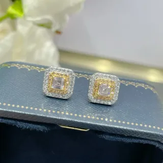 أقراط Stud قصة مربعة مزدوجة الهالو ثنائية اللون