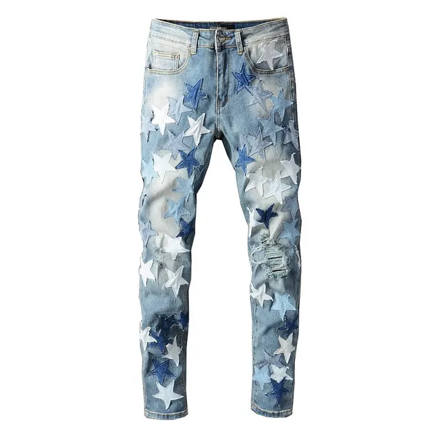 Star-Appliqué Distressed Light-Wash Slim Fit Jeans 5