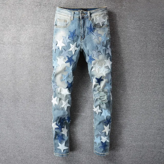 Star-Appliqué Distressed Light-Wash Slim Fit Jeans 6