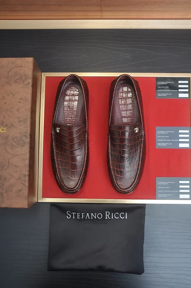 Stefano Ricci بني أسود جلد التمساح المطبوع لوفر 5