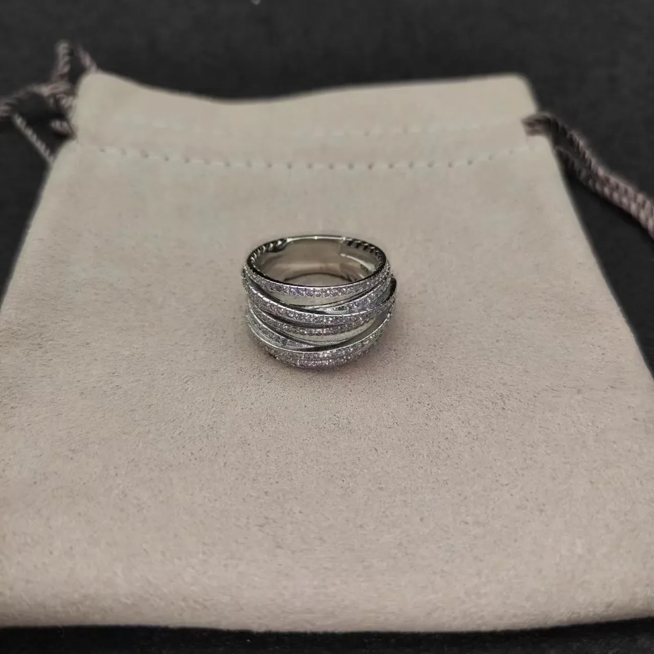 Sterling Silver Twisted Multi-Band Pavé Ring 3