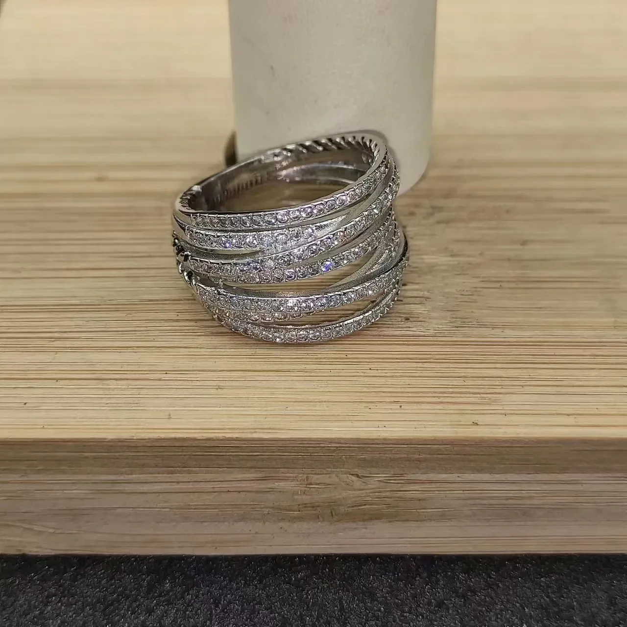 Sterling Silver Twisted Multi-Band Pavé Ring 9