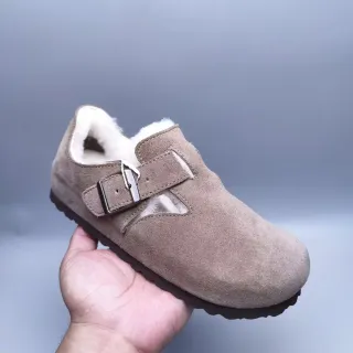 Suede Shearling-Lined T-Strap Buckle Slip-On Casual Shoes