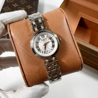Tissot चांदी सफेद गोल केस सनबर्स्ट डायल क्वार्ट्ज घड़ी