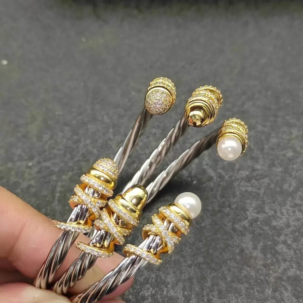 Twisted Cable Two-Tone Pearl-End Bracelet 2
