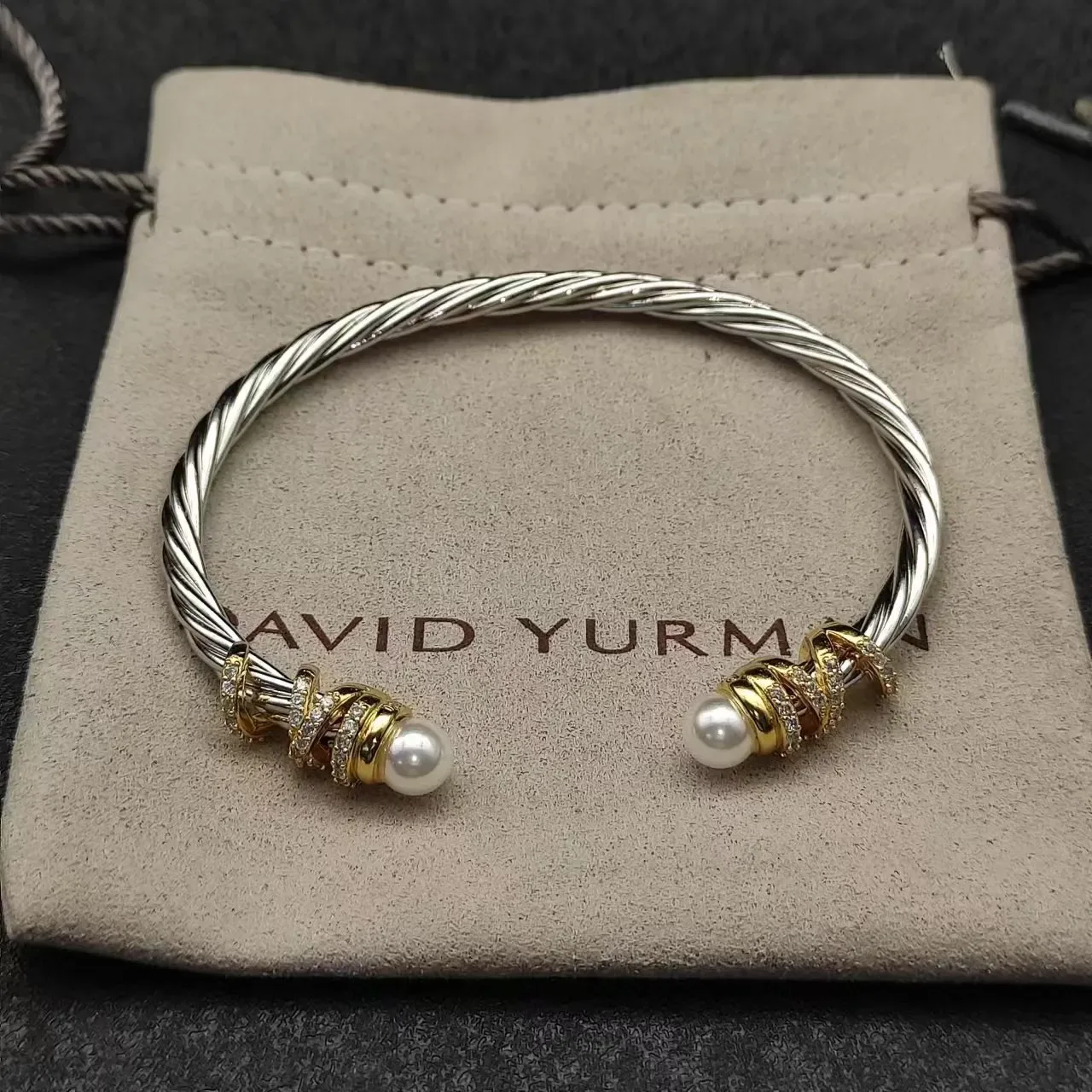 Twisted Cable Two-Tone Pearl-End Bracelet 4