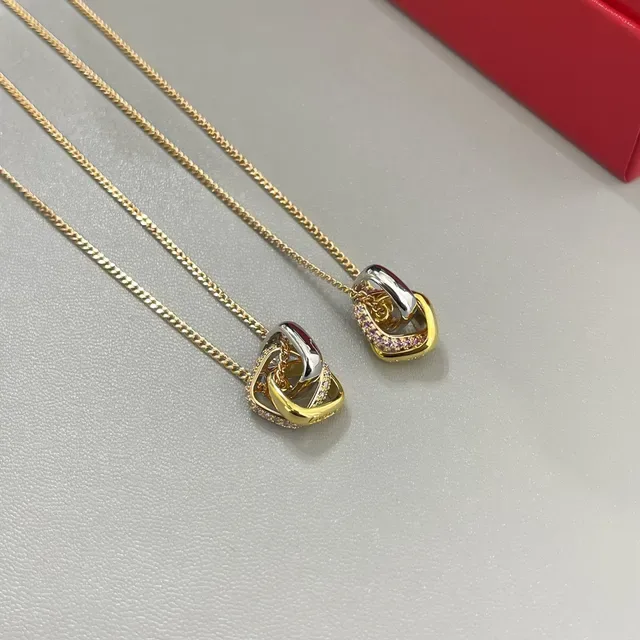 Two-Tone Gold and Silver Interlocking Heart Crystal Pendant Necklaces 2