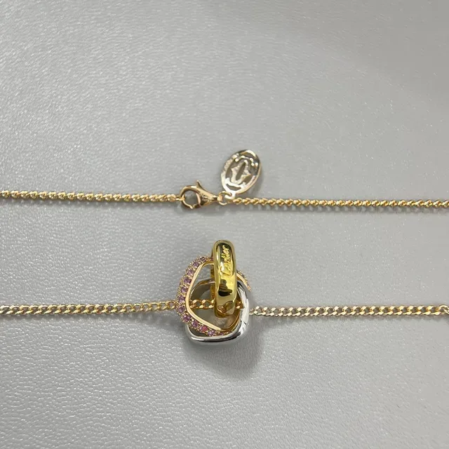 Two-Tone Gold and Silver Interlocking Heart Crystal Pendant Necklaces 4