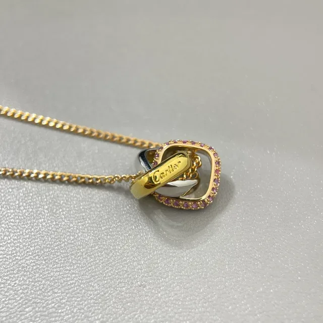 Two-Tone Gold and Silver Interlocking Heart Crystal Pendant Necklaces 5