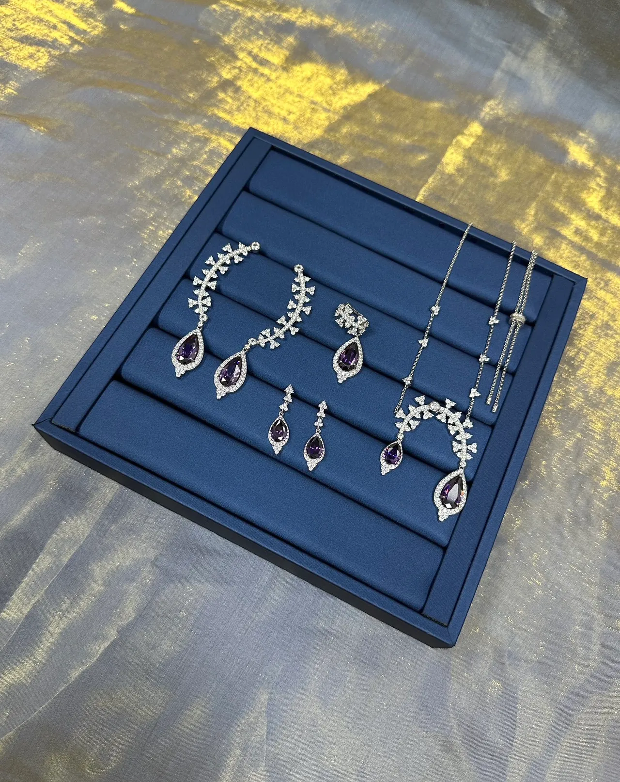 Vine-Inspired Pavé Teardrop Purple Gemstone Earrings 7