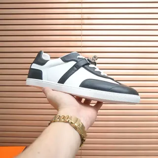 White and Black Two-Tone Leather Strap Sneaker