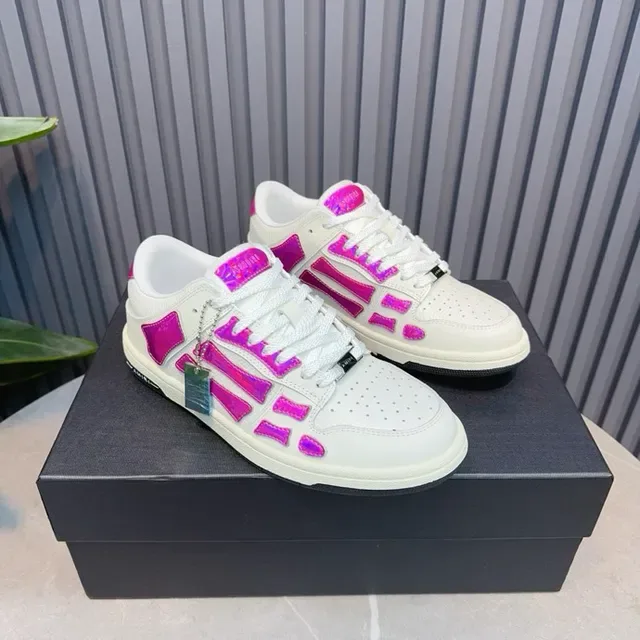 White and Iridescent Pink Bone-Overlay Lifestyle Sneakers 3