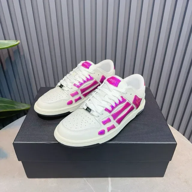 White and Iridescent Pink Bone-Overlay Lifestyle Sneakers 5