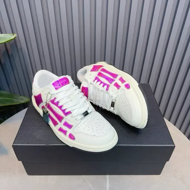 White and Iridescent Pink Bone-Overlay Lifestyle Sneakers 7