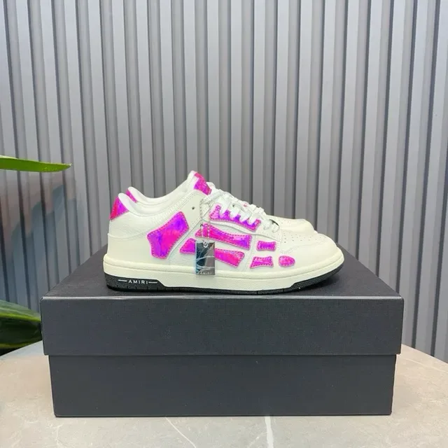 White and Iridescent Pink Bone-Overlay Lifestyle Sneakers 8