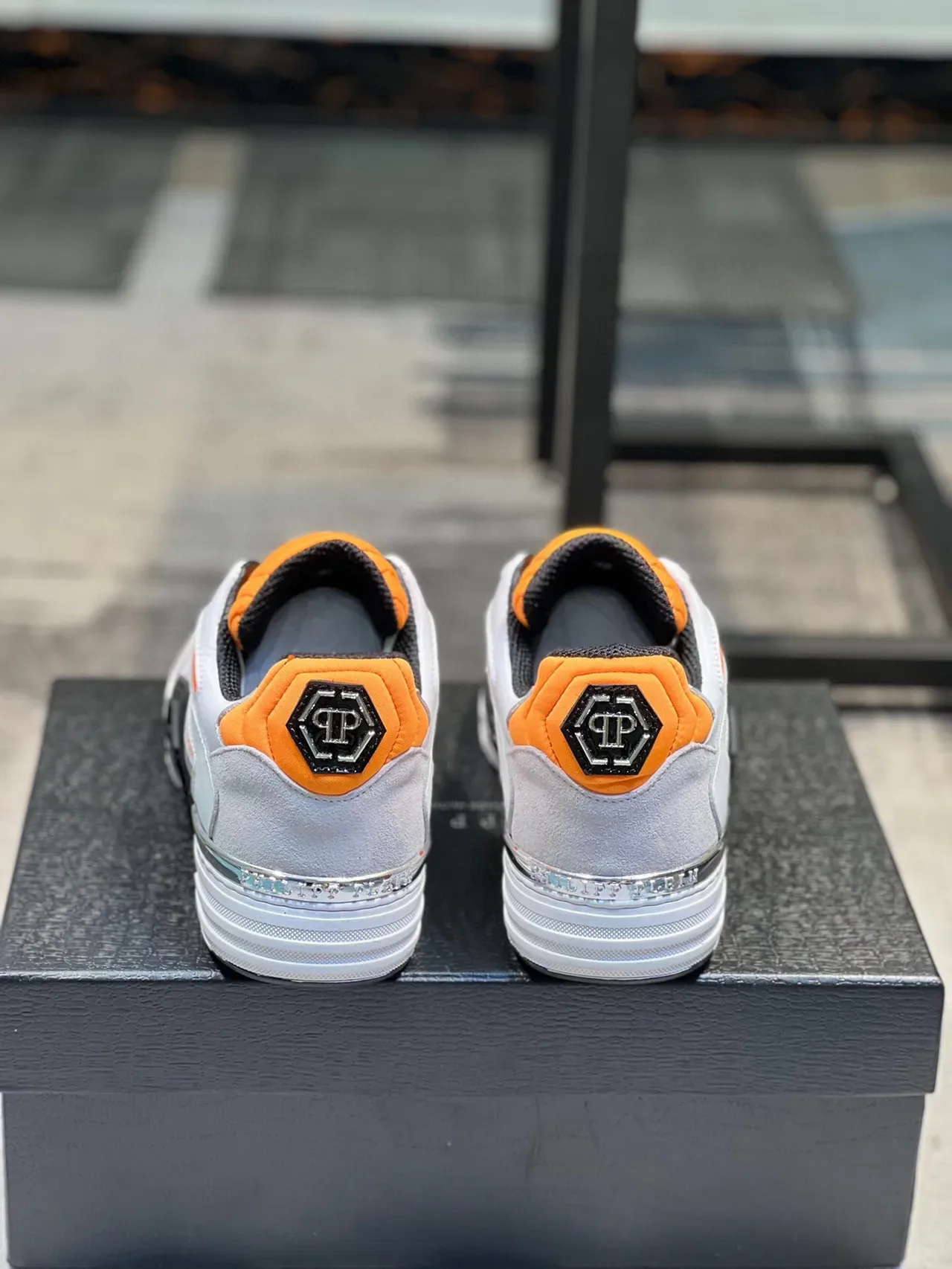 White and Orange Accented Lifestyle Sneakers 9