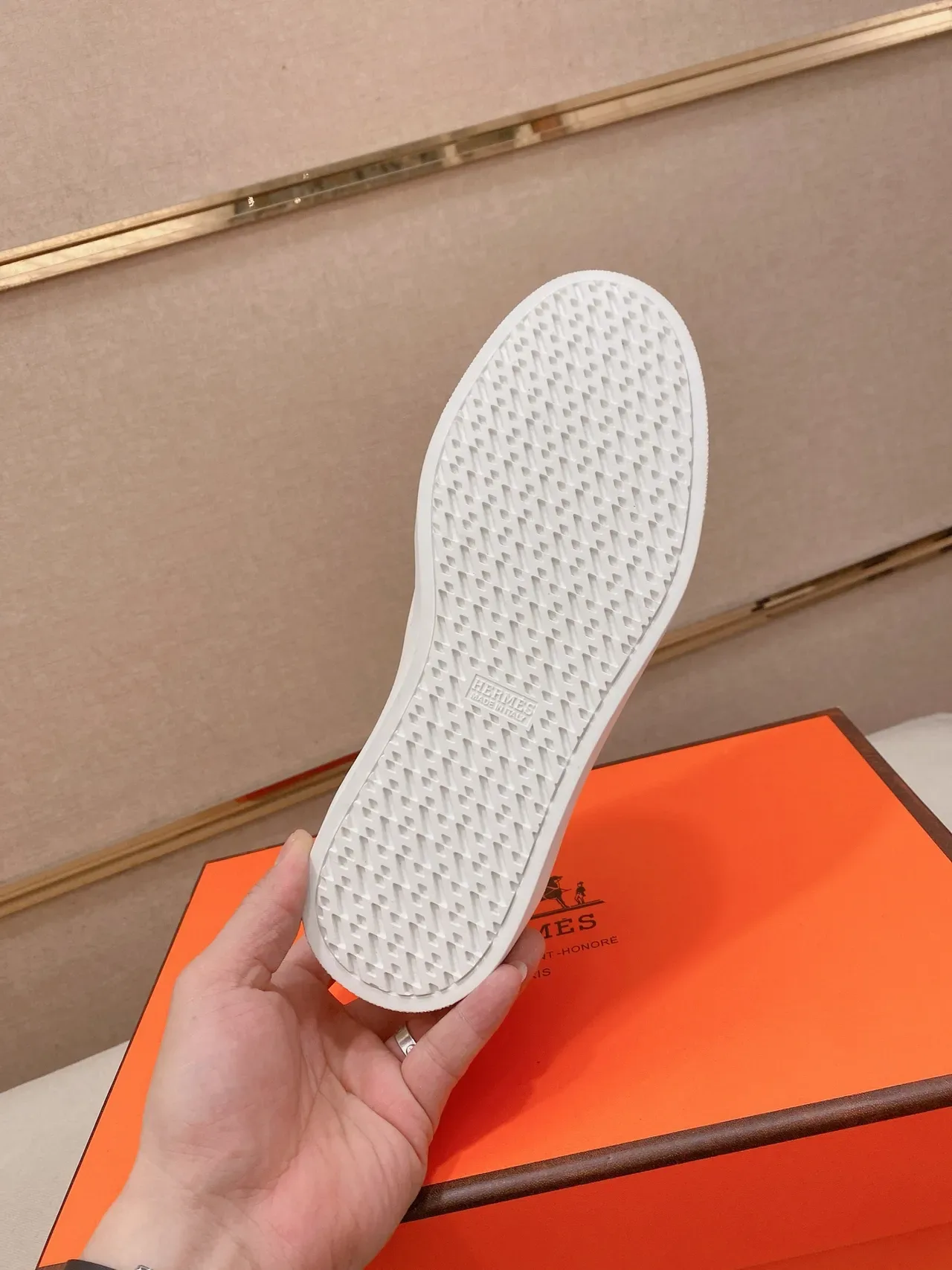 White Beige Leather Perforated Side Panel Sneakers 3