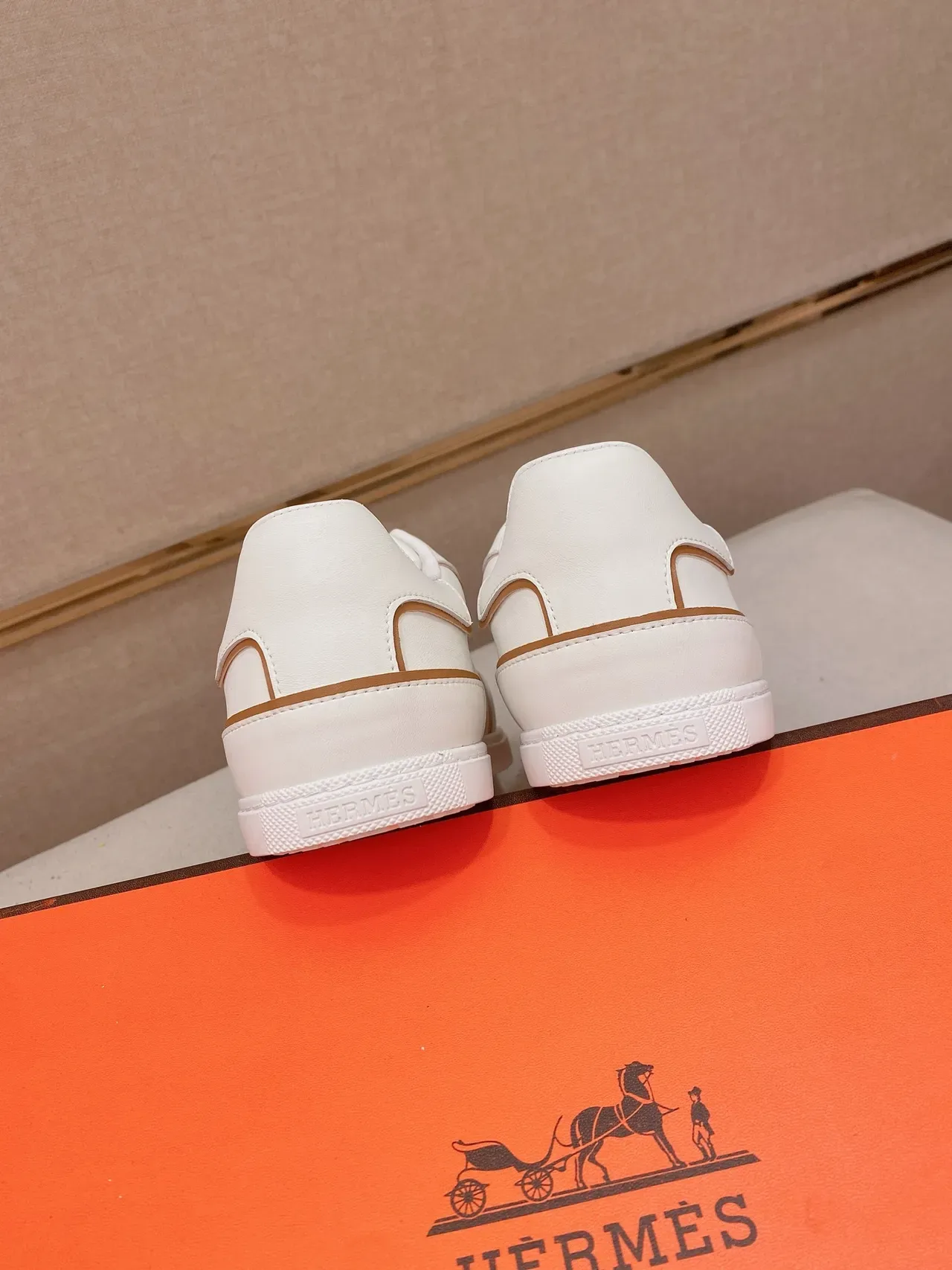 White Beige Leather Perforated Side Panel Sneakers 4