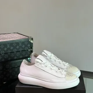 White Beige Leather Upper Platform Sole Sneakers