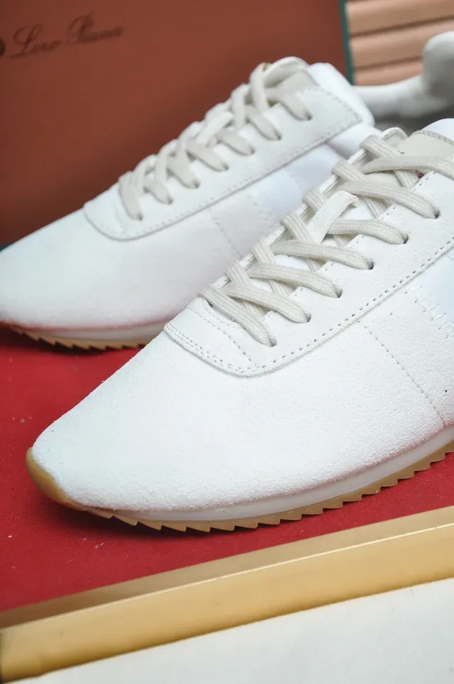 White Beige Suede Upper Gum Rubber Outsole Sneakers 2