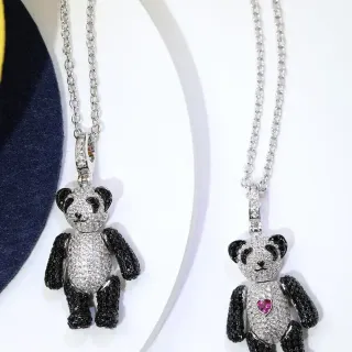 Collier Panda Blanc et Noir Pavé-Set Cristaux