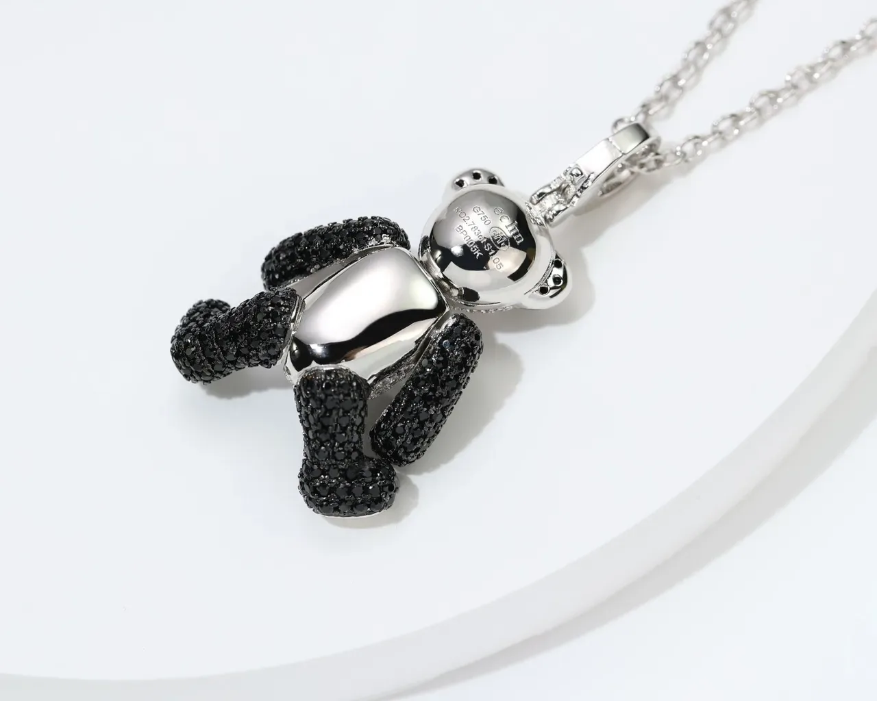 White Black Panda-Shaped Pavé-Set Crystals Necklace 3